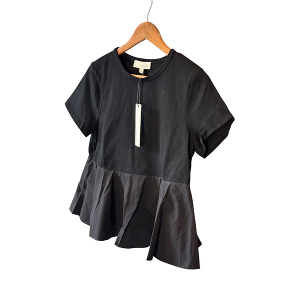 Pinch Womens Black Peplum T-Shirt Mixed Media Short Sleeve Top Small NWT - Picture 3 of 6